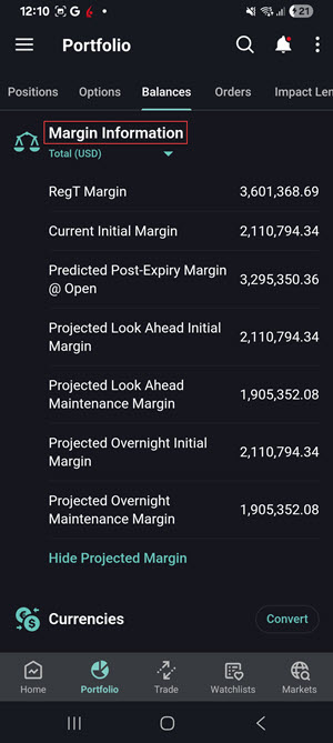 The margins section on the Android Phone. 